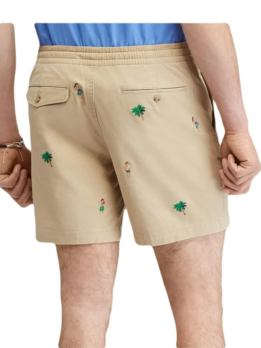 Polo Ralph Lauren Embroidered Hawaiian Khaki Elastic Waist Shorts Preppy L